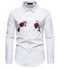 Apparel Custom Factory China Men'S Polyester Blend Casual Long Sleeve Rose Embroidery Square neck Shirt
