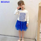BEIANJI 2PCS Blue Printed Kids Hoodless Sweater Long Sleeve Girls Tops