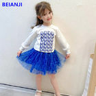BEIANJI 2PCS Blue Printed Kids Hoodless Sweater Long Sleeve Girls Tops